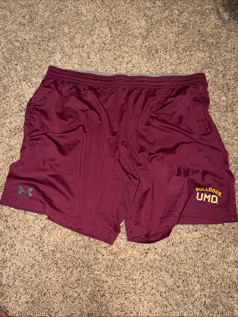 Under Armour Maroon UMD Bulldogs Athletic Shorts with Yellow Logo